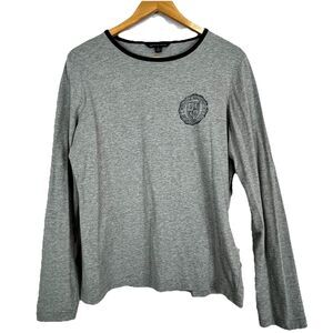 Brooks Brothers 346 Long Sleeve Tee Women L Gray Logo Cotton Casual Top